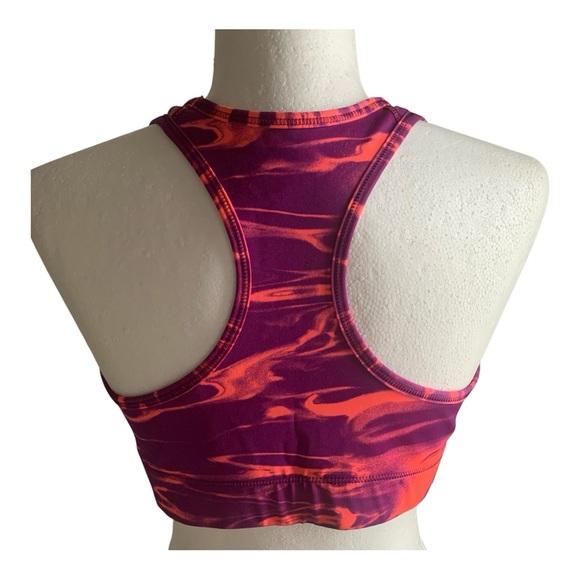 Nike Dry-Fit Sport Bra Top Racer Back Scoop Neck Colour Design Orange Purple L - Picture 8 of 11